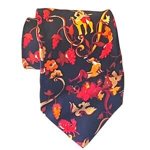 Salvatore Ferragamo Silk Tie - Equestrian theme - Navy Blue/Multicolor Necktie